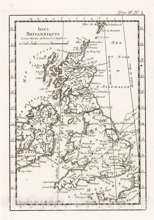 Historic Map : Great Britain, Europe 1764 Isles Britanniques , Vintage Wall Art