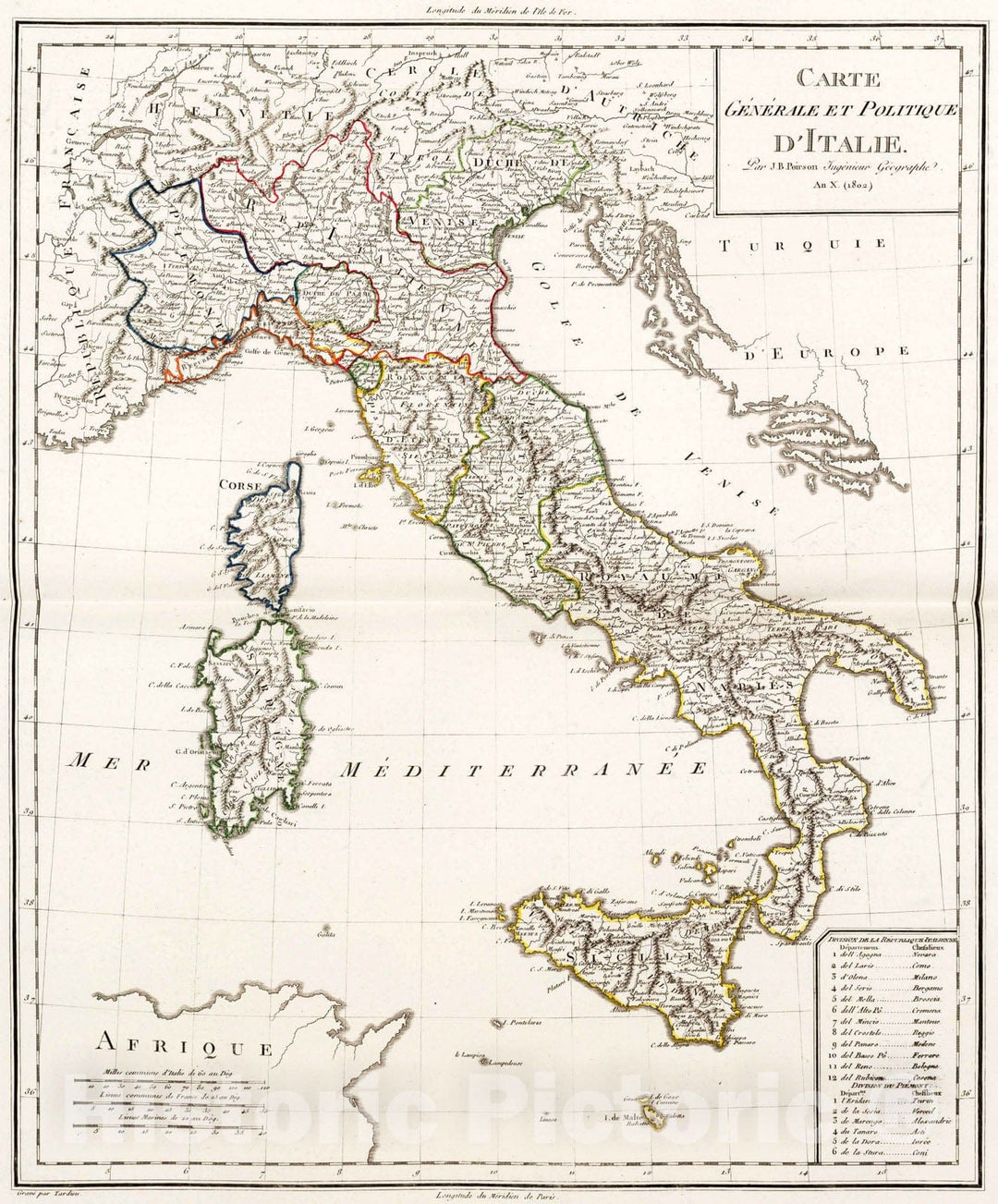 Historic Map : Italy, 1802 XIX. Carte Generale et Politique D'Italie. , Vintage Wall Art