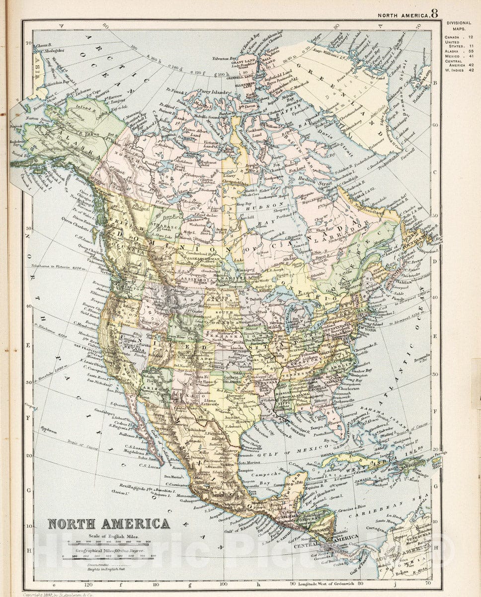 Historic Map : 1892 North America 8 - Vintage Wall Art