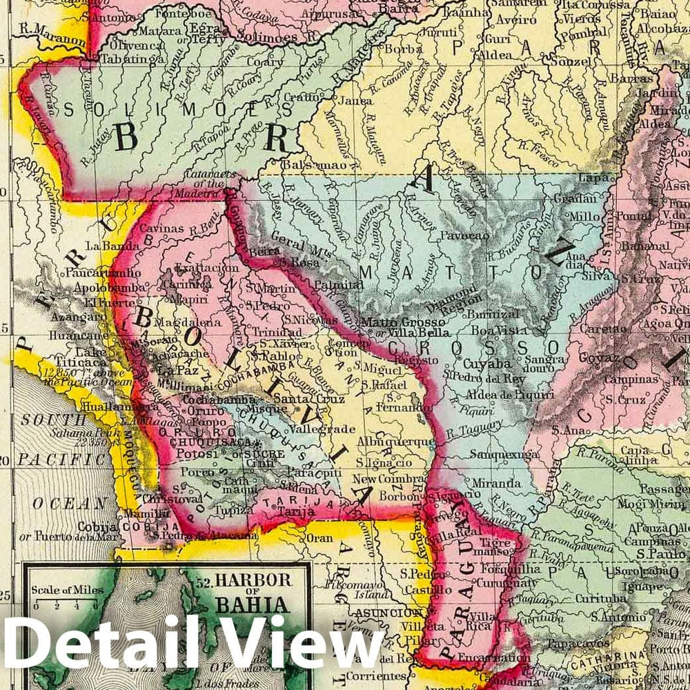 Historic Map : 1860 Map Of Brazil, Bolivia, Paraguay, And Uruguay. - Vintage Wall Art