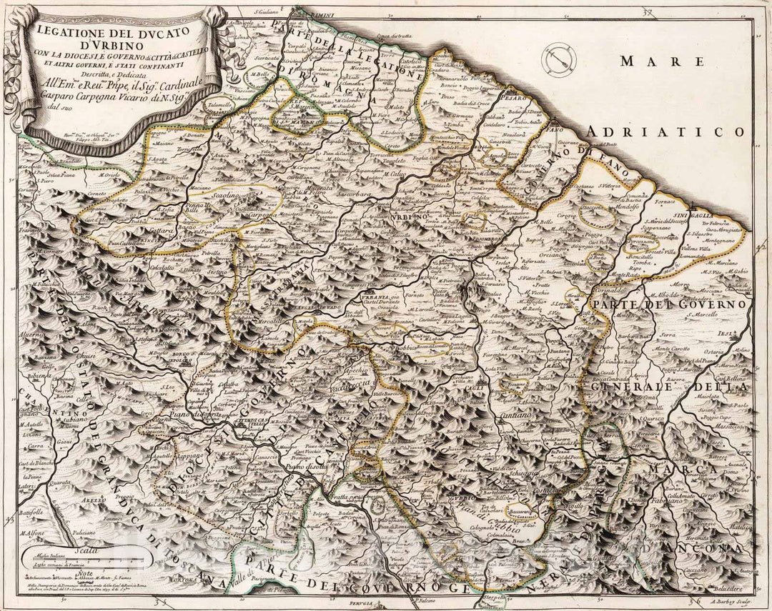 Historic Map : Italy, , Europe 1697 Legatione del Ducato d'Urbino , Vintage Wall Art