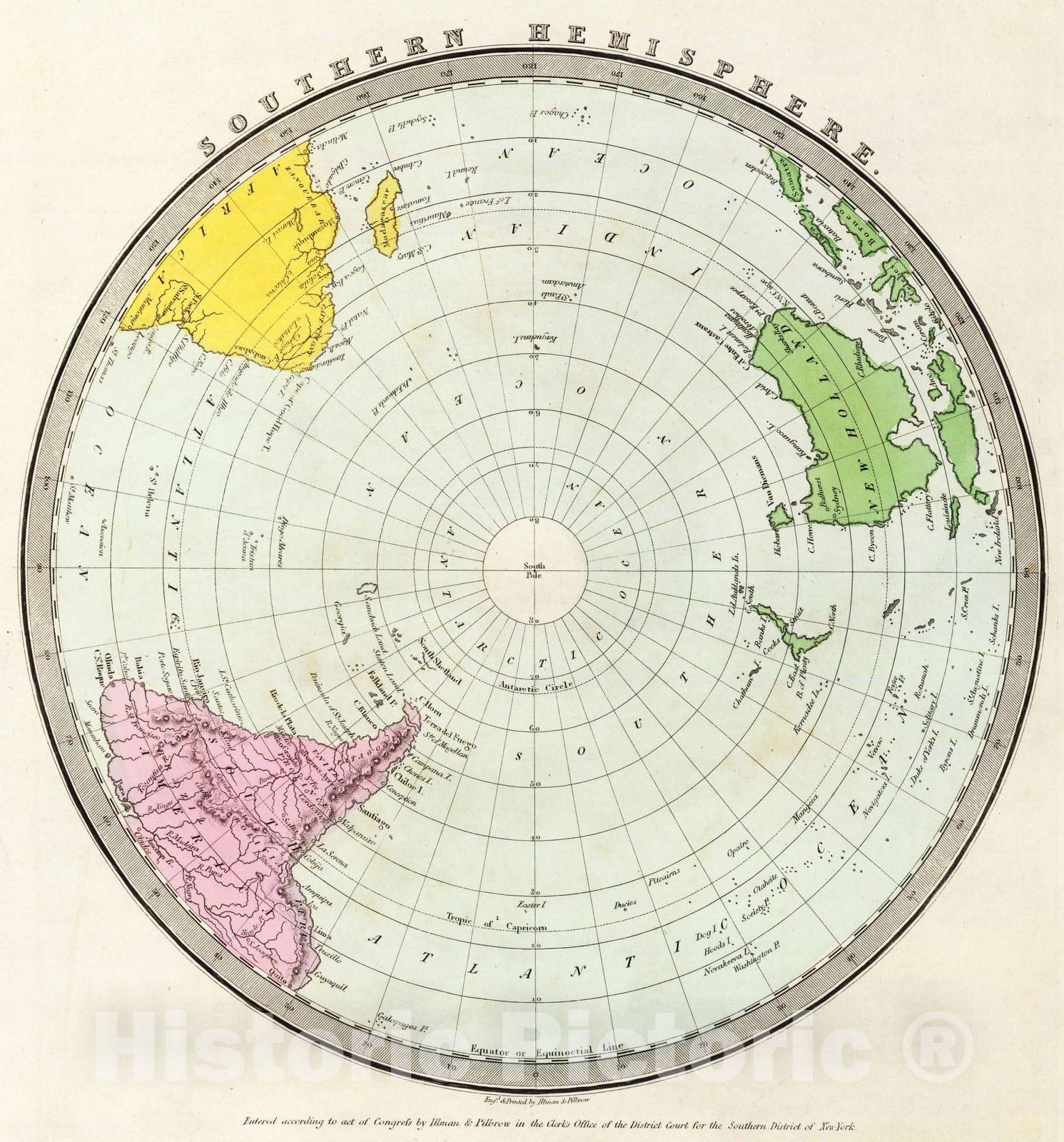 Historic Map : 1835 Southern Hemisphere. - Vintage Wall Art