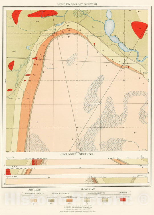 Historic Map : Geologic Atlas - 1896 Detailed Geology Sheet VII. - Vintage Wall Art