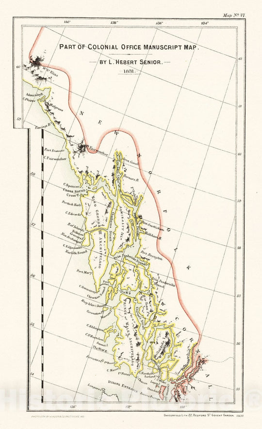 Historic Map : 1831 Herbert's Colonial Manuscript Southern Alaska (portion). - Vintage Wall Art