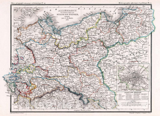 Historic Map : Poland, Prussia 1832 41. Allemagne du Nord-Est ou Etats de Prusse. , Vintage Wall Art