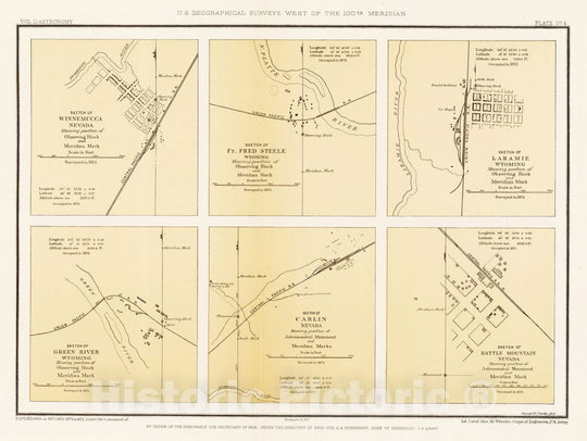 Historic Map : Exploration Book - 1877 Winnemucca, Ft. Steele, Laramie, Green River, Carlin, Battle Mountain. - Vintage Wall Art