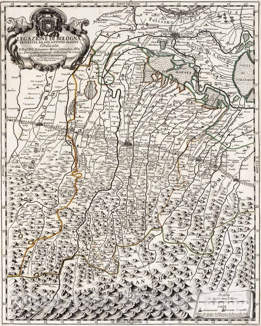 Historic Map : Italy, , Europe 1710 Legazione di Bologna , Vintage Wall Art