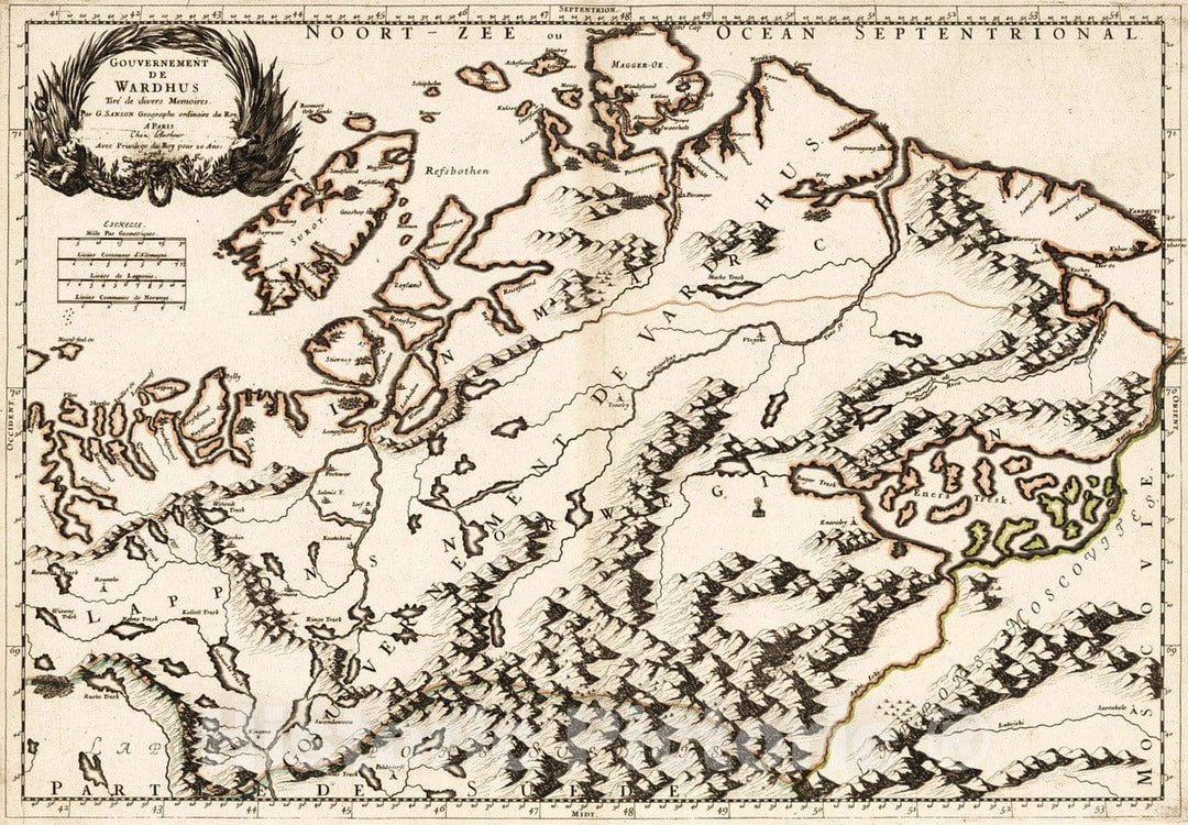 Historic Map : 1703 Wardhus, Norway. - Vintage Wall Art