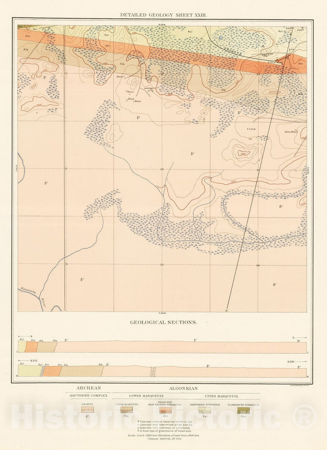 Historic Map : Geologic Atlas - 1896 Detailed Geology Sheet XXIII. - Vintage Wall Art