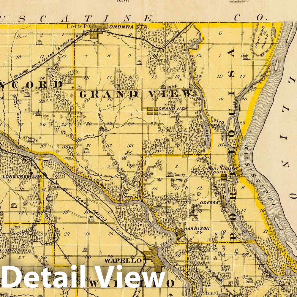 Historic Map : 1875 Map of Louisa County, State of Iowa. - Vintage Wall Art