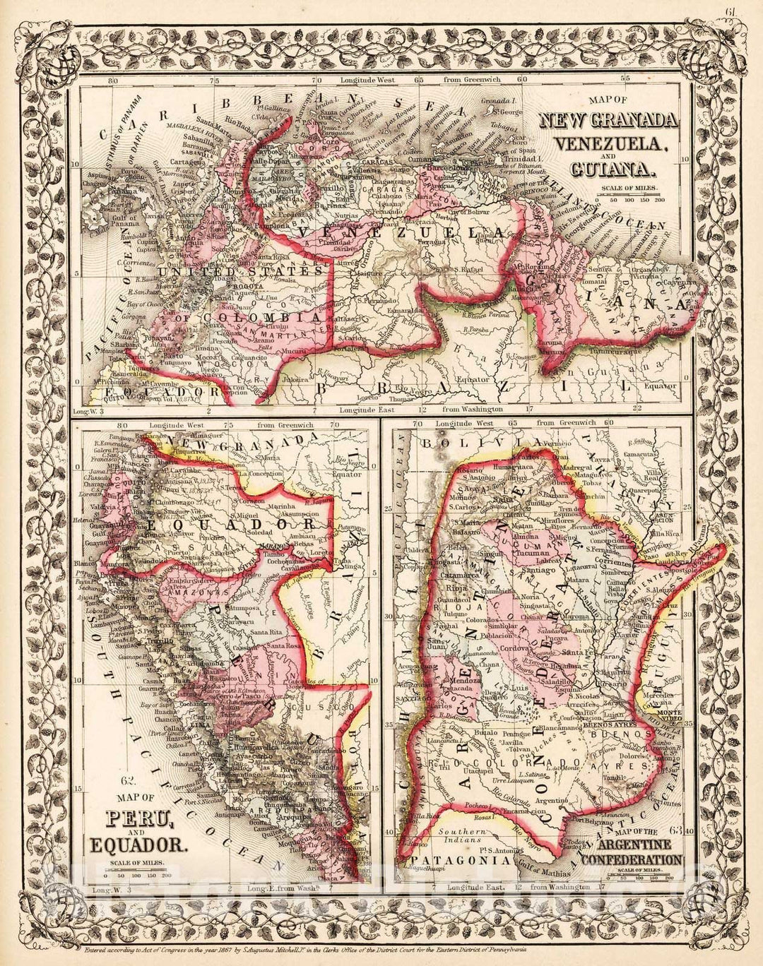 Historic Map : 1868 Map of New Granada, Venezuela, and Guiana - Vintage Wall Art