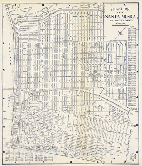 Historic Map - 1938 Thomas Bros. Map of Santa Monica, Los Angeles County, California. - Vintage Wall Art