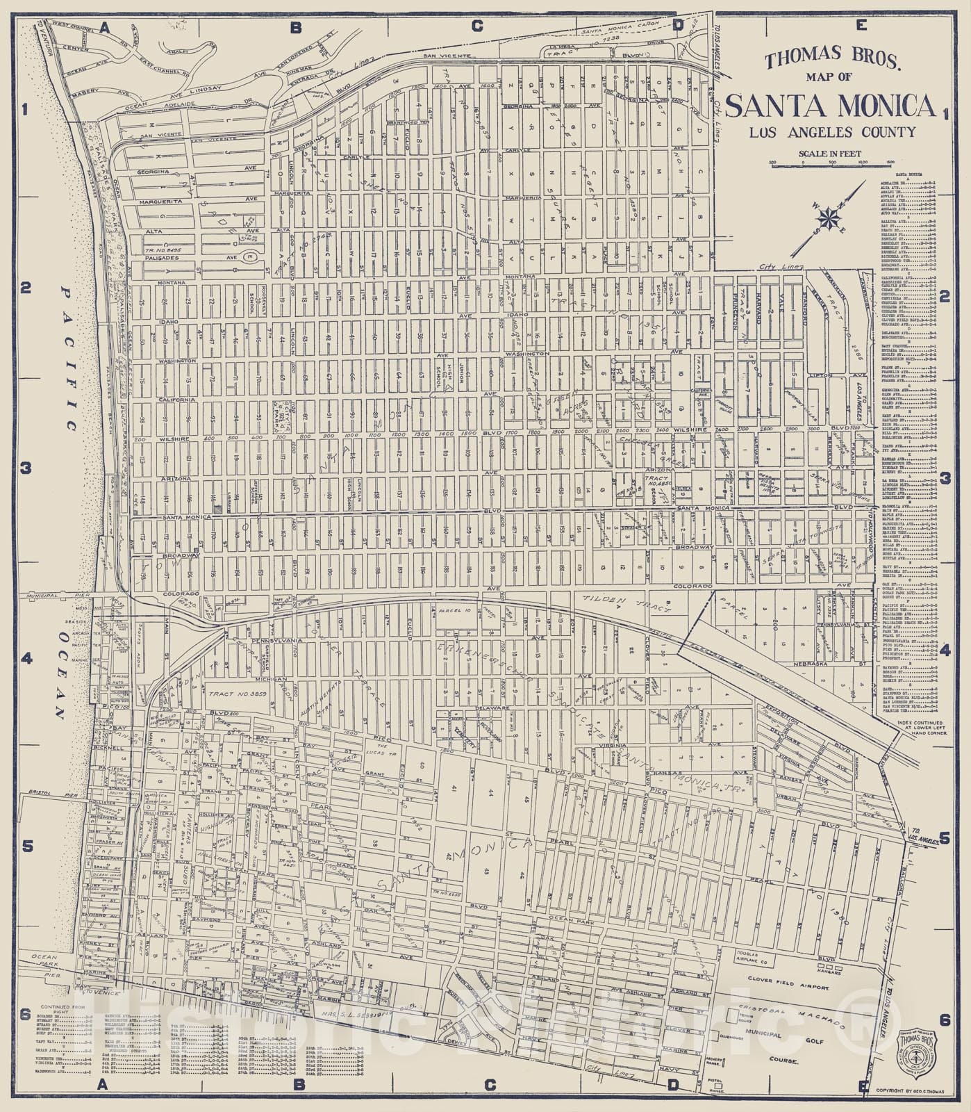 Historic Map - 1938 Thomas Bros. Map of Santa Monica, Los Angeles County, California. - Vintage Wall Art