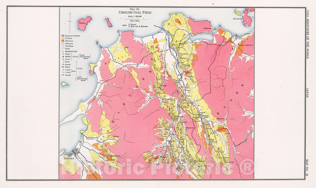 Historic Map : Geologic Atlas - 1913 Chikuho, Japan. Coal Resources of the World. - Vintage Wall Art