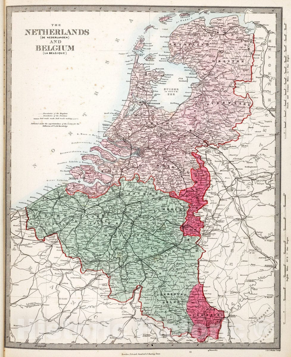 Historic Map : 1865 Netherlands and Belgium. - Vintage Wall Art