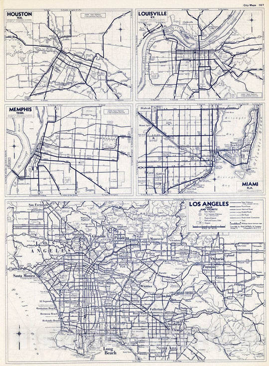 Historic Map : National Atlas - 1940 City Maps. Los Angeles, Calif. and Vicinity - Vintage Wall Art