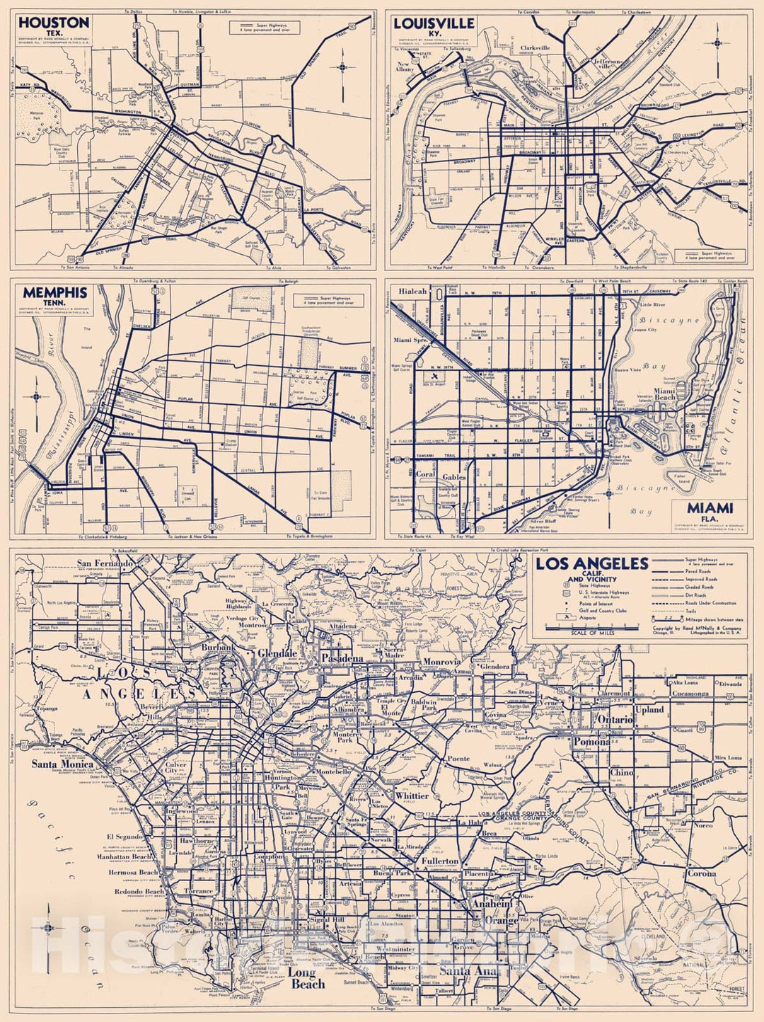 Historic Map : National Atlas - 1940 City Maps. Los Angeles, Calif. and Vicinity - Vintage Wall Art