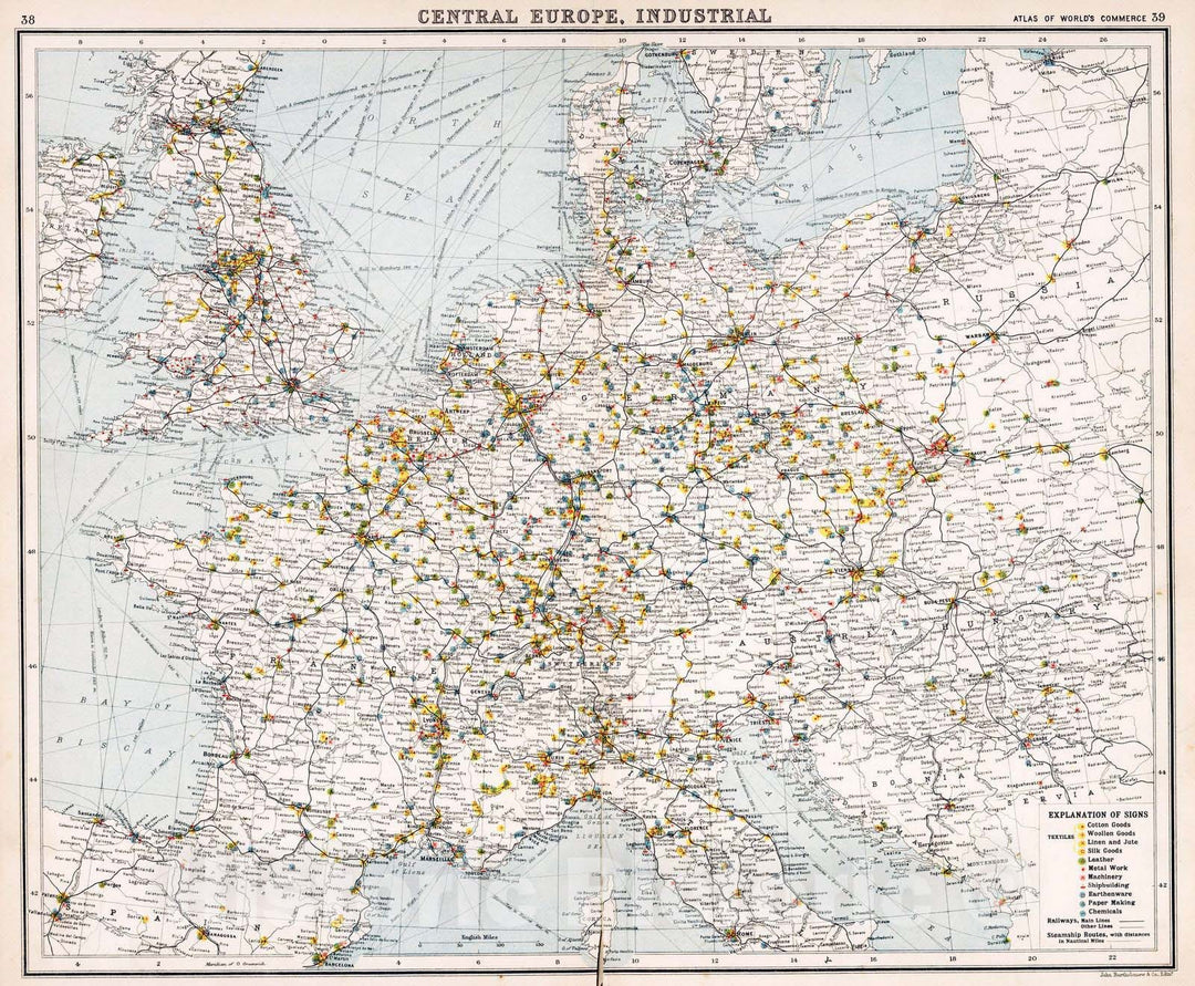 Historic Map : Statistical Atlas - 1907 Central Europe, Industrial. - Vintage Wall Art