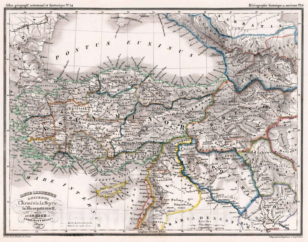 Historic Map : Turkey, Cyprus 1833 14. Aste Mineure Ancienne, l'Armenie, la Syrie, la Mesopotemie &. , Vintage Wall Art