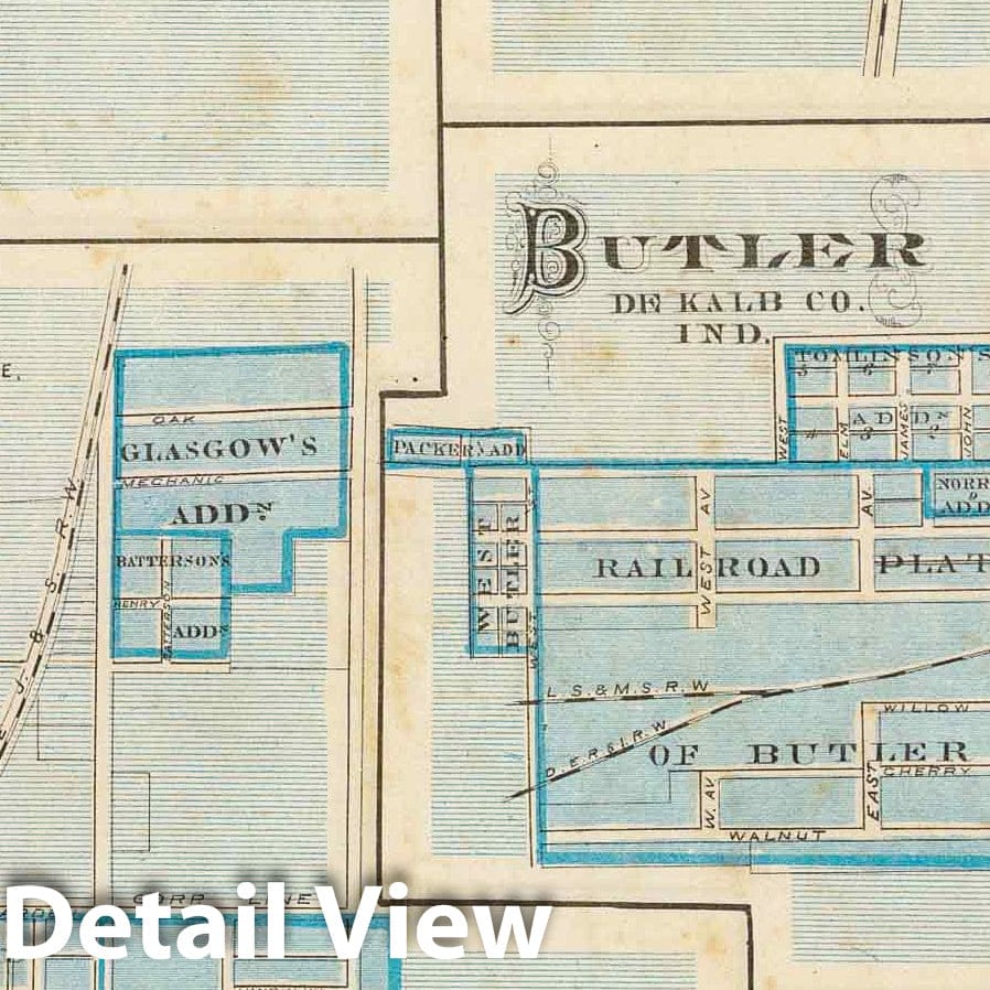 Historic Map : 1876 Town of Angola (with) Fremont, Pleasant Lake, Butler, Orland. - Vintage Wall Art