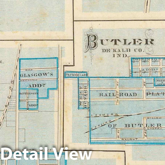 Historic Map : 1876 Town of Angola (with) Fremont, Pleasant Lake, Butler, Orland. - Vintage Wall Art