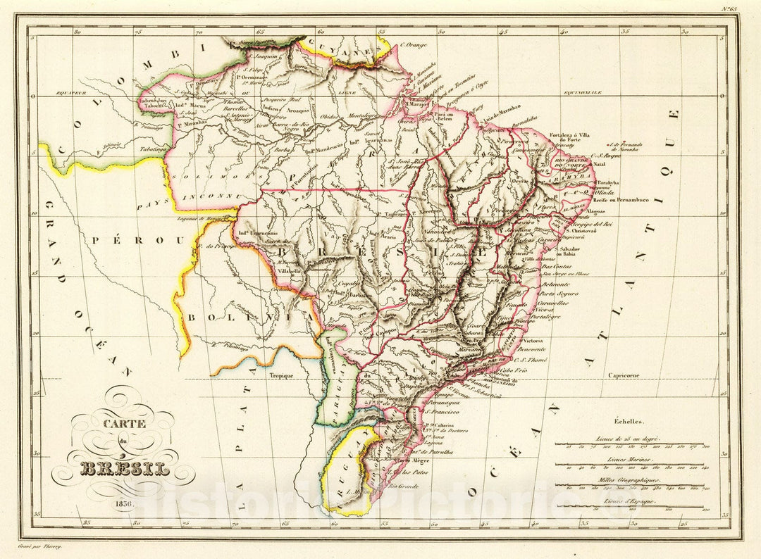 Historic Map : Brazil, 1837 Bresil. , Vintage Wall Art