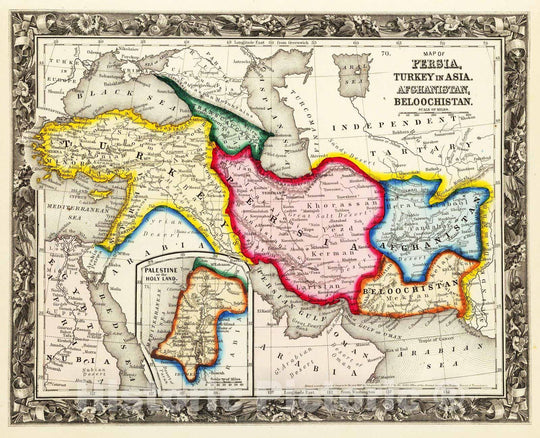 Historic Map : 1860 Map of Persia, Turkey In Asia. Afghanistan, Beloochistan. - Vintage Wall Art