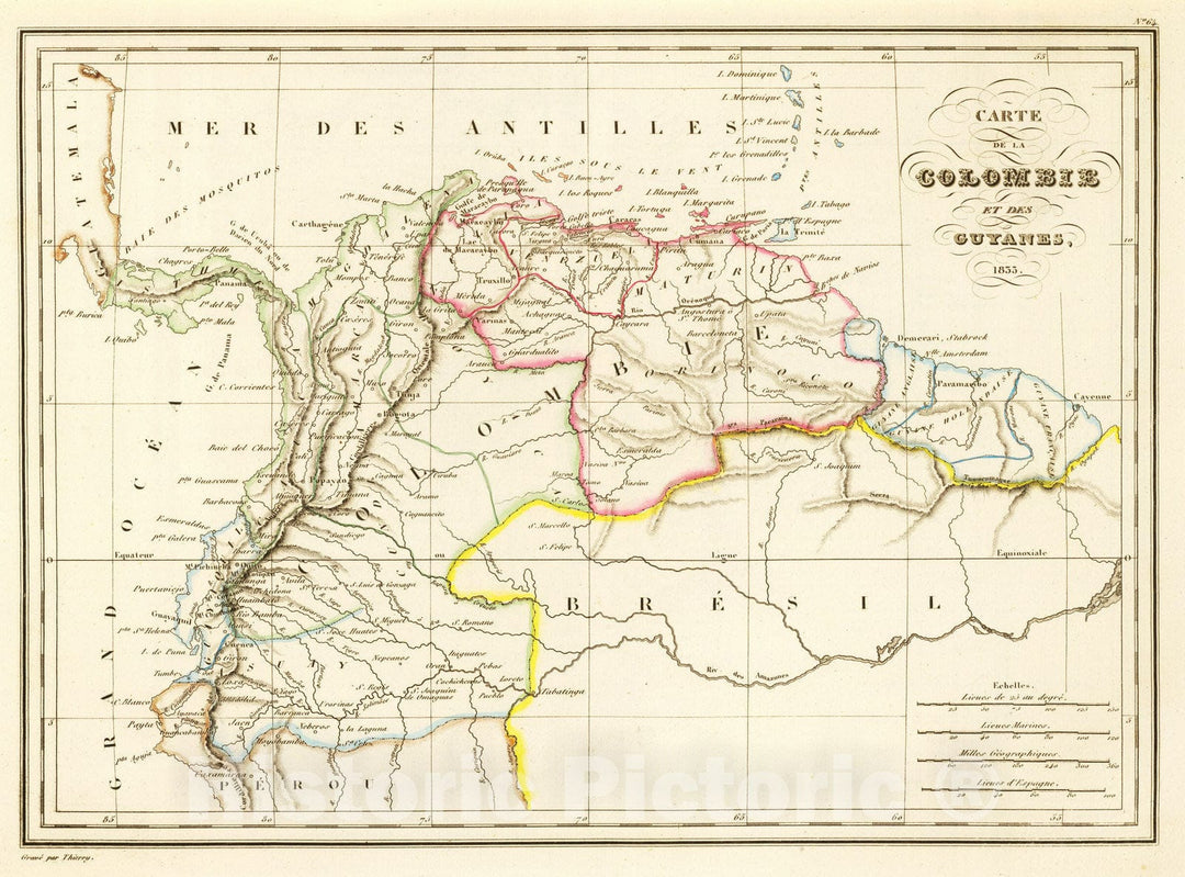 Historic Map : Colombia; Venezuela, 1837 Colombie. , Vintage Wall Art