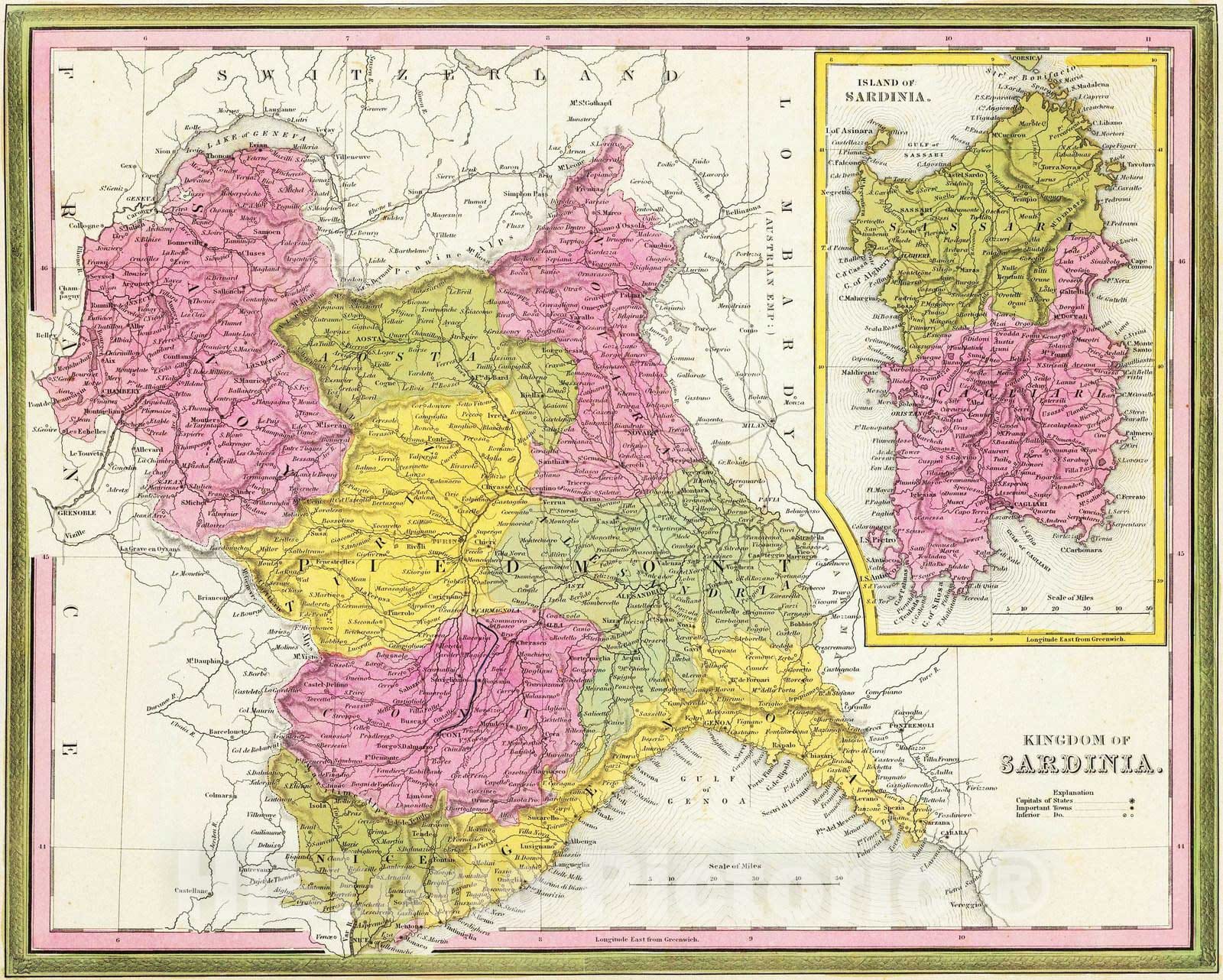 Historic Map : 1846 Kingdom of Sardinia. - Vintage Wall Art