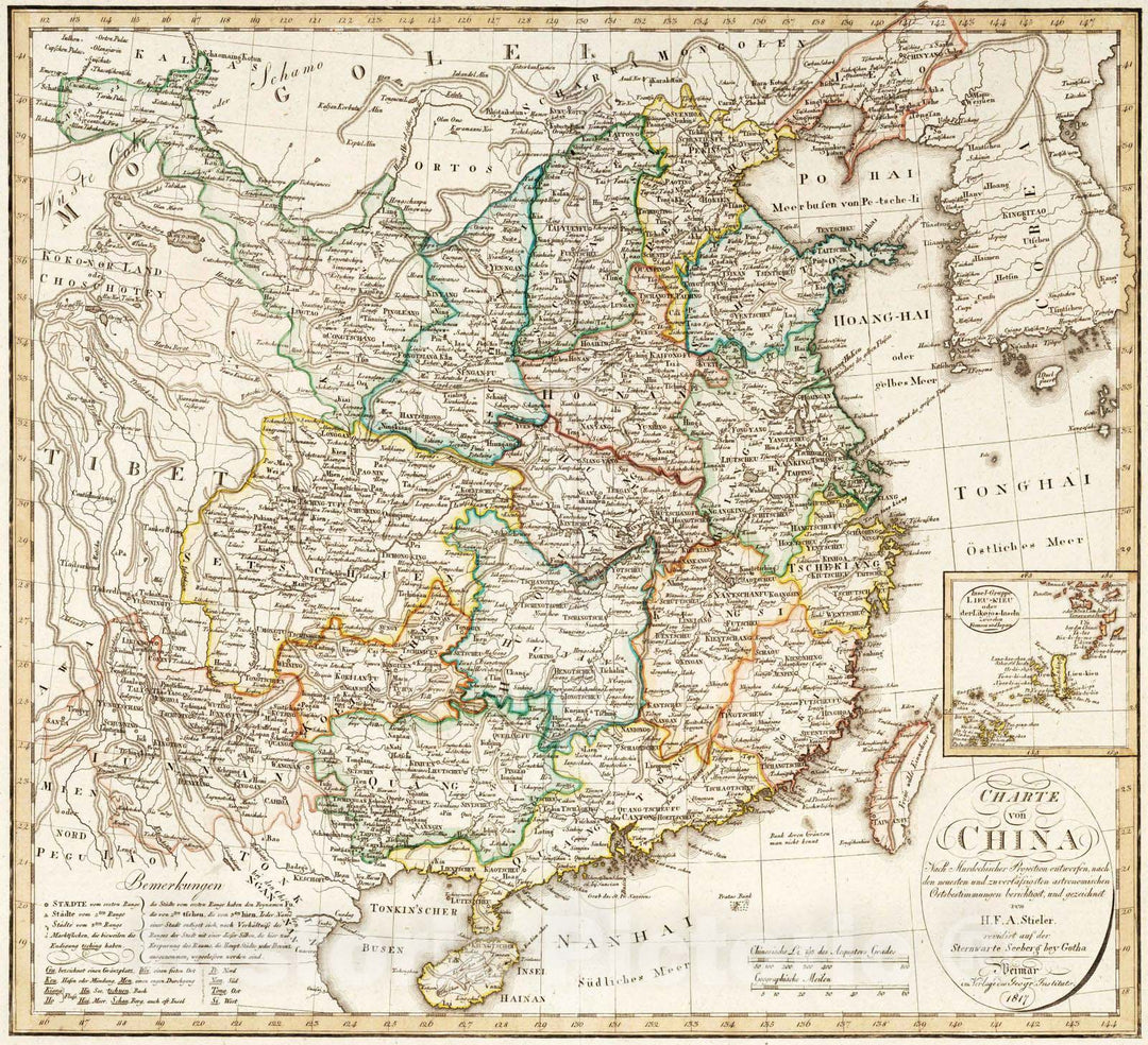 Historic Wall Map : China, 1817 XLVI. Charte von China. , Vintage Wall Art