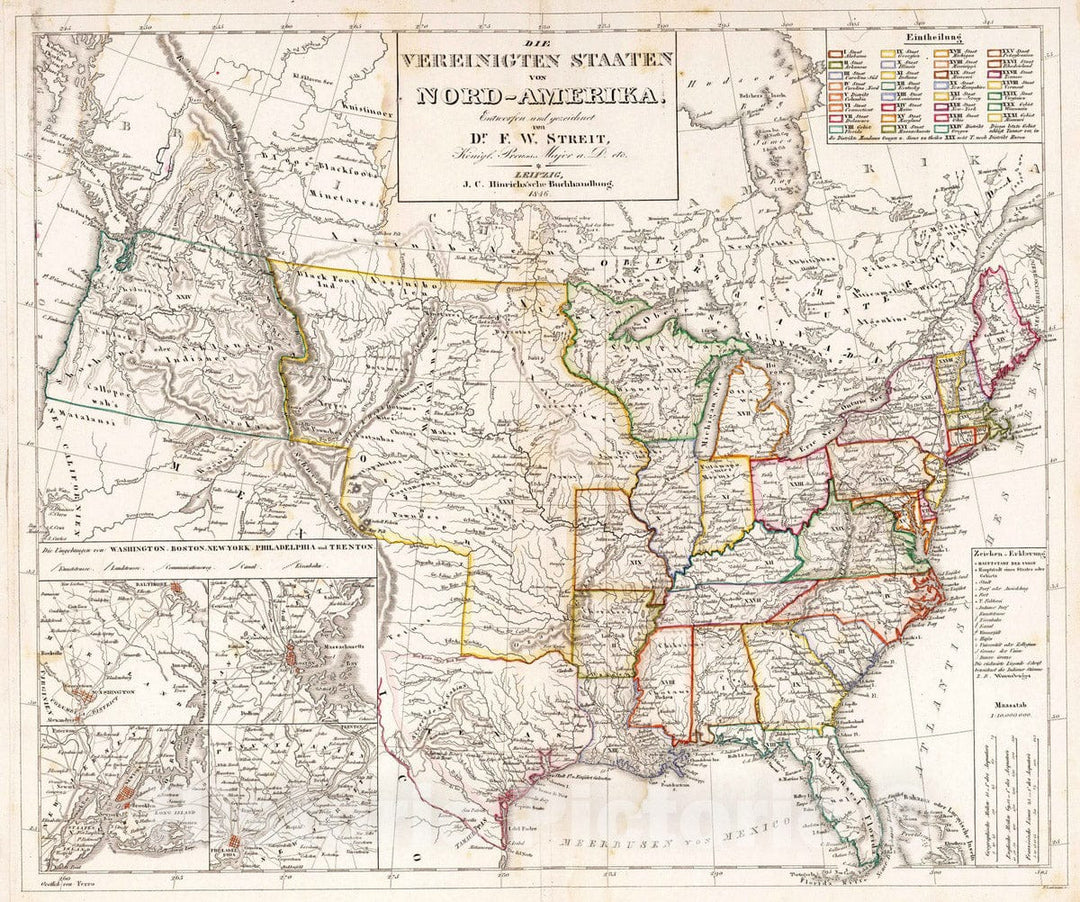 Historic Map : United States, , North America 1846 Die Vereinigten staaten von Nord - Amerkia , Vintage Wall Art