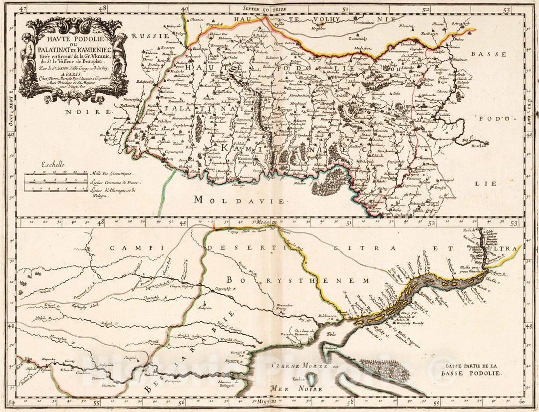 Historic Map : 1665 Upper and Lower Podolia, Ukraine. - Vintage Wall Art