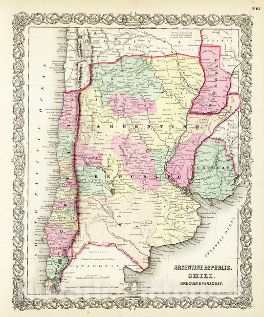 Historic Map : 1856 Argentine Republic, Chili, Uruguay & Paraguay. - Vintage Wall Art