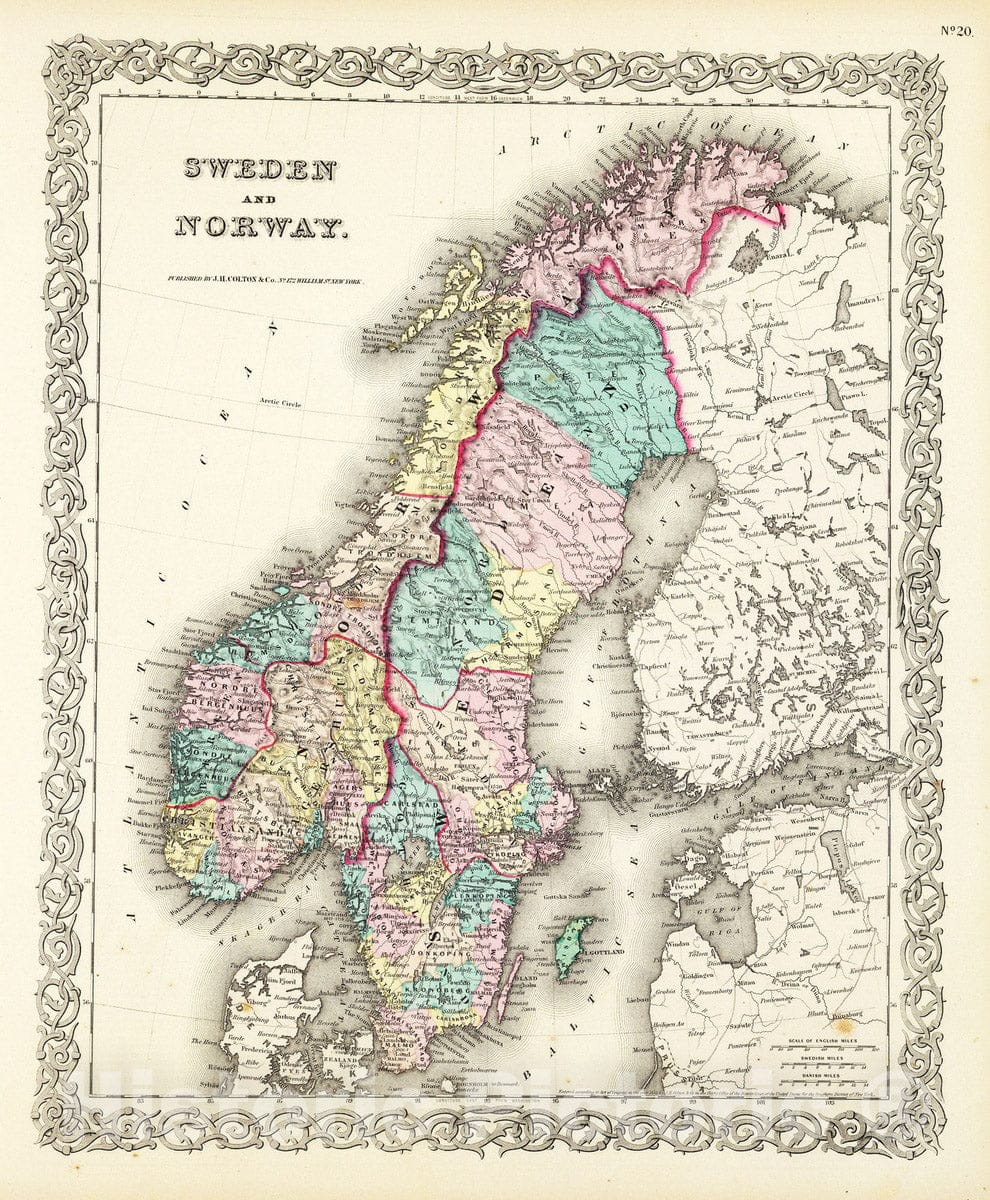 Historic Map : 1856 Sweden and Norway : Vintage Wall Art