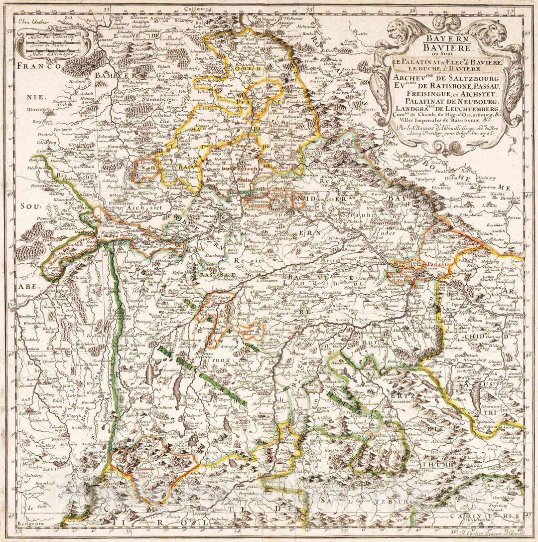 Historic Map : 1703 Bavaria, Germany. - Vintage Wall Art