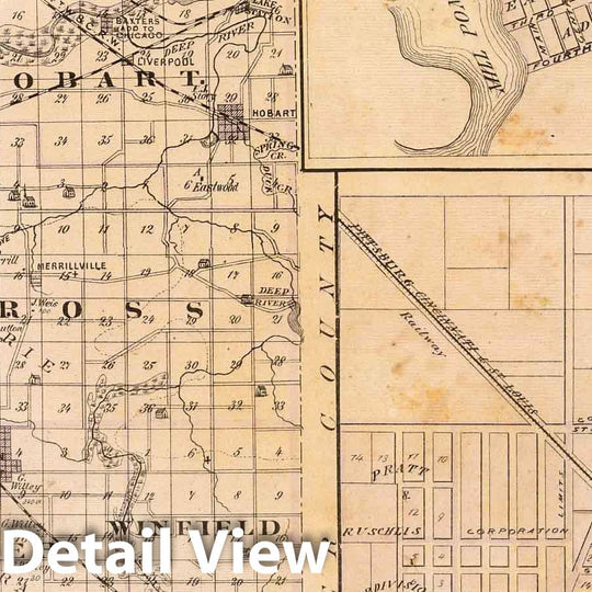 Historic Map : 1876 Map of Lake County (with) Lowell, Hobart, Crown Point. - Vintage Wall Art