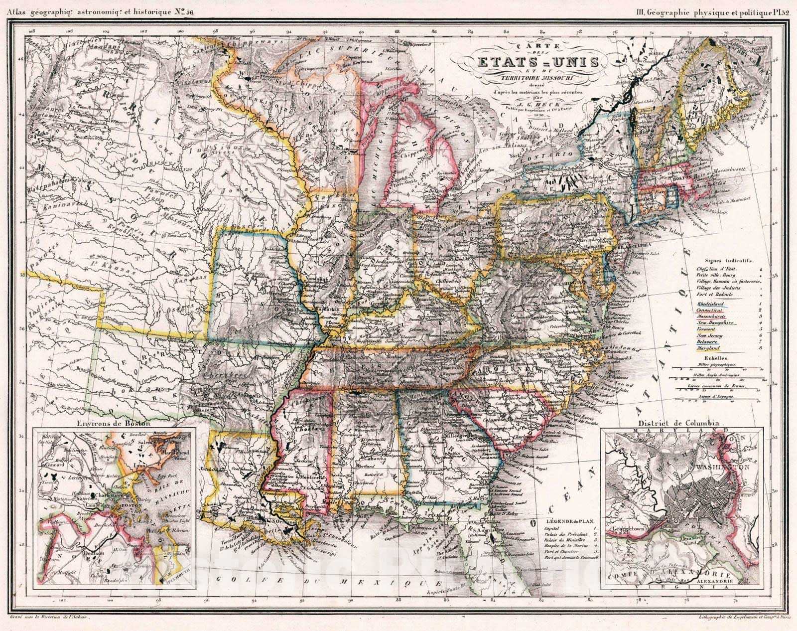 Historic Map : United States, 1834 56. Carte des Etates-Unis et de Territoire Missouri. , Vintage Wall Art