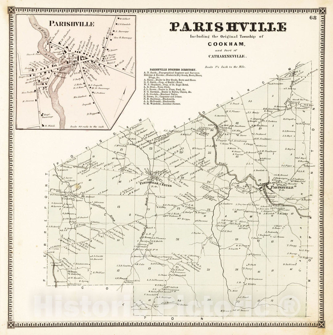 Historic Map : 1865 Parishville. Parishville, Saint Lawrence County, New York. - Vintage Wall Art