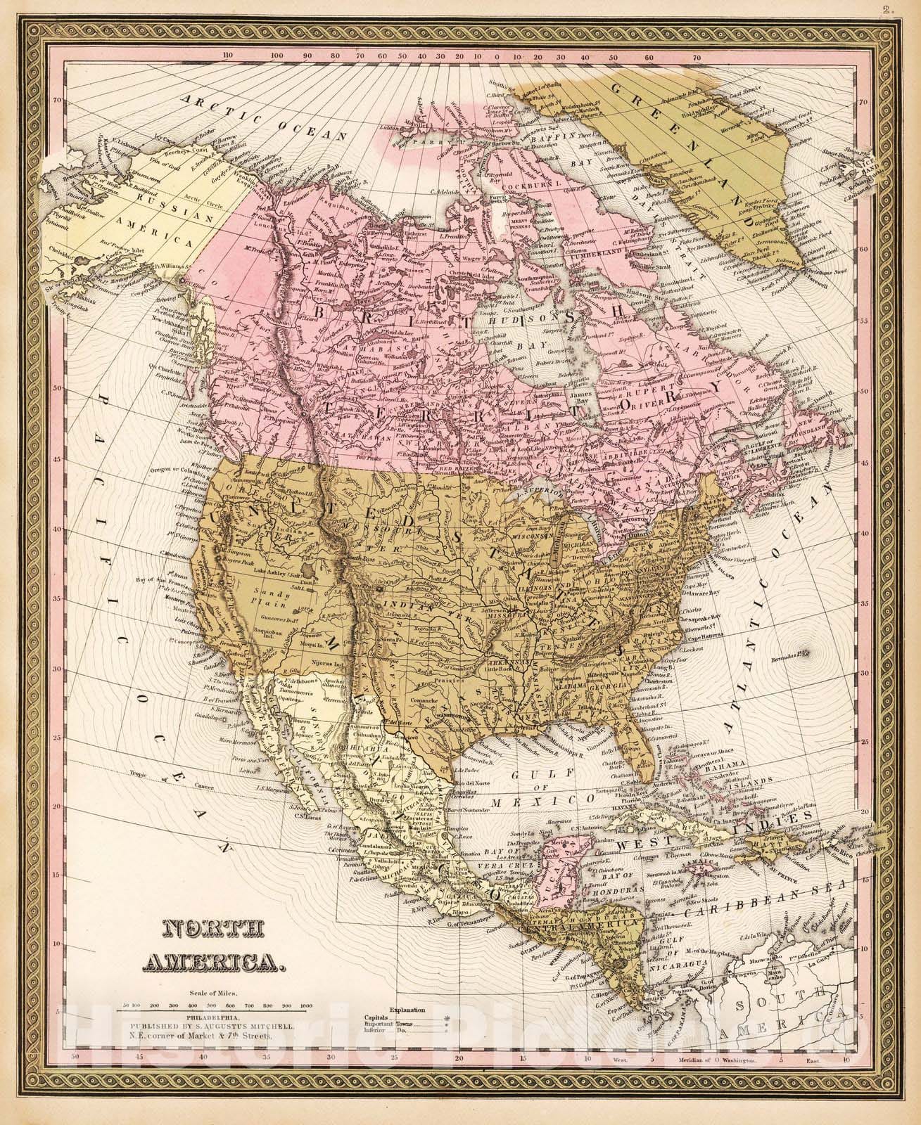 Historic Wall Map : 1850 North America. - Vintage Wall Art