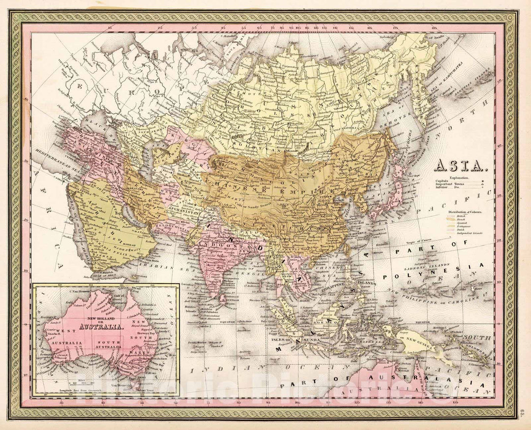 Historic Map : 1850 Map of Asia : Vintage Wall Art