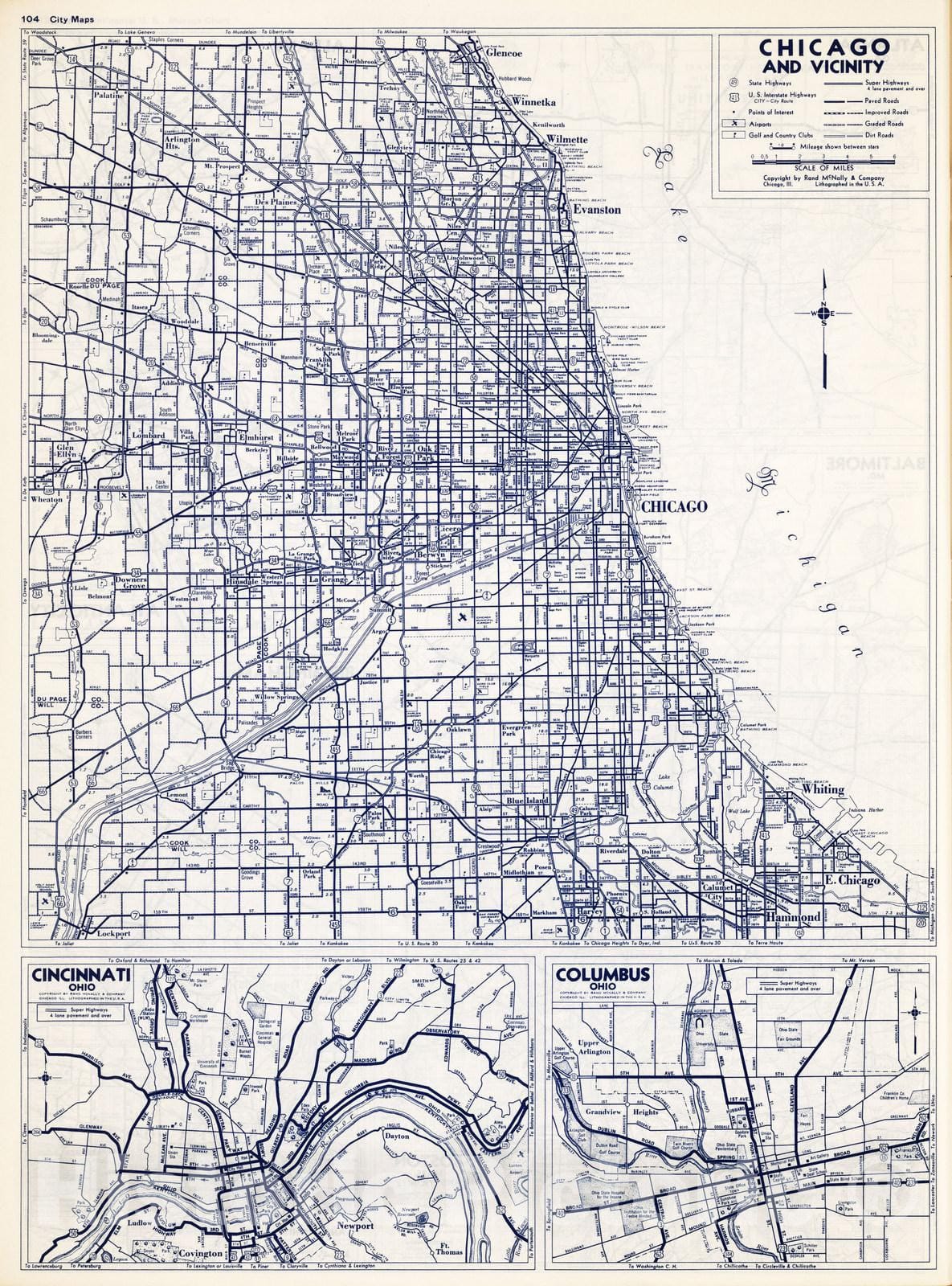 Historic Map : National Atlas - 1940 City Maps. Chicago and Vicinity - Vintage Wall Art