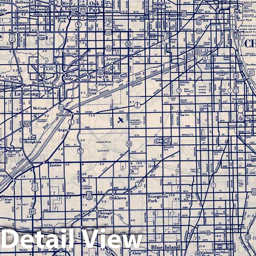 Historic Map : National Atlas - 1940 City Maps. Chicago and Vicinity - Vintage Wall Art