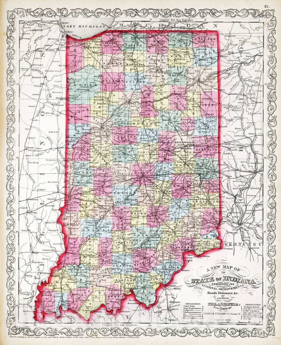 Historic Map : 1860 Indiana. - Vintage Wall Art