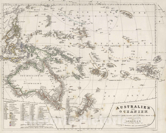 Historic Map : Australia, Oceania 1847 Sud=Amerika nach den neuesten quellen entworfen von A.H. Kohler v1 , Vintage Wall Art