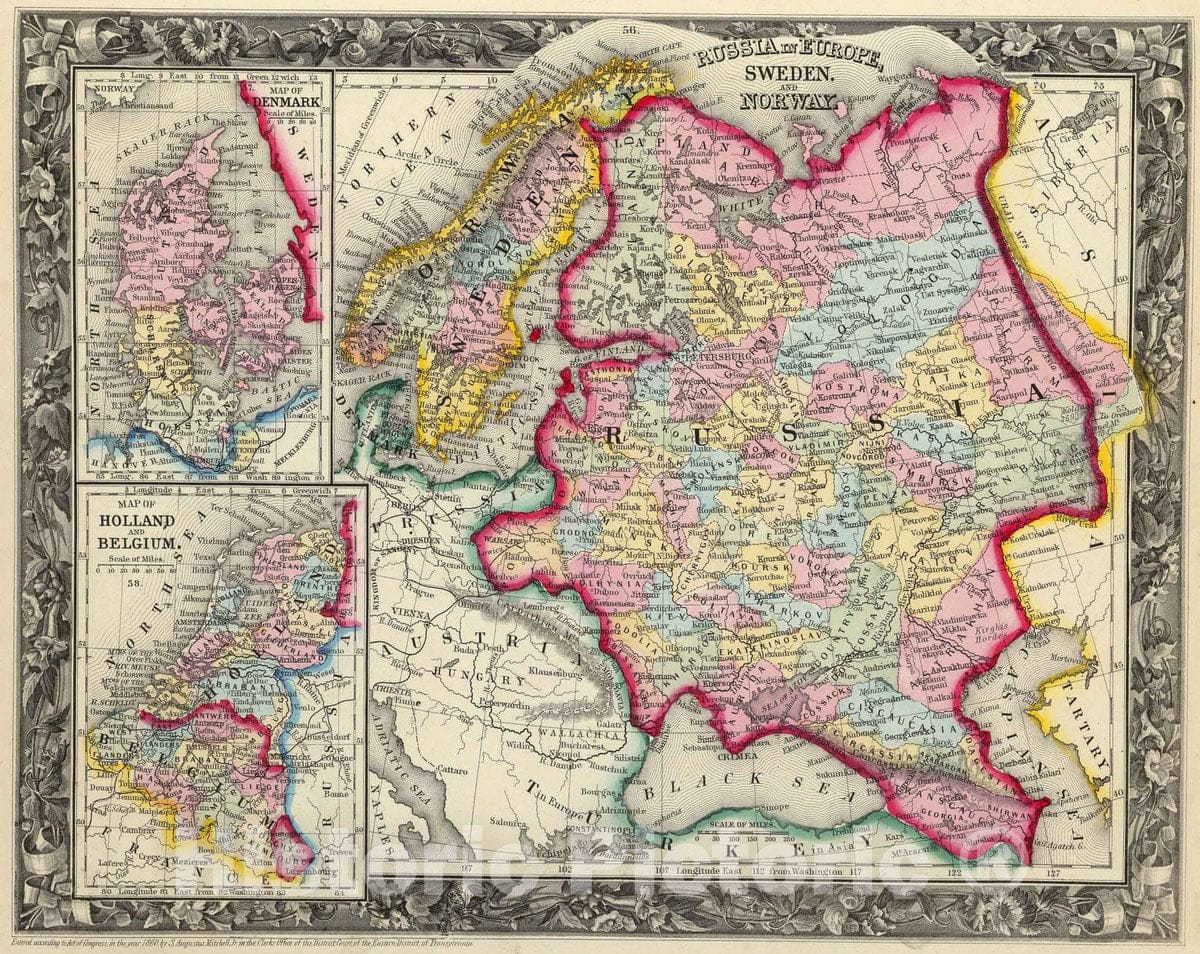 Historic Wall Map : 1860 Russia In Europe, Sweden, And Norway. - Vintage Wall Art