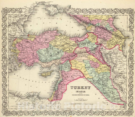 Historic Map : 1856 Turkey In Asia And The Caucasian Provinces Of Russia. - Vintage Wall Art