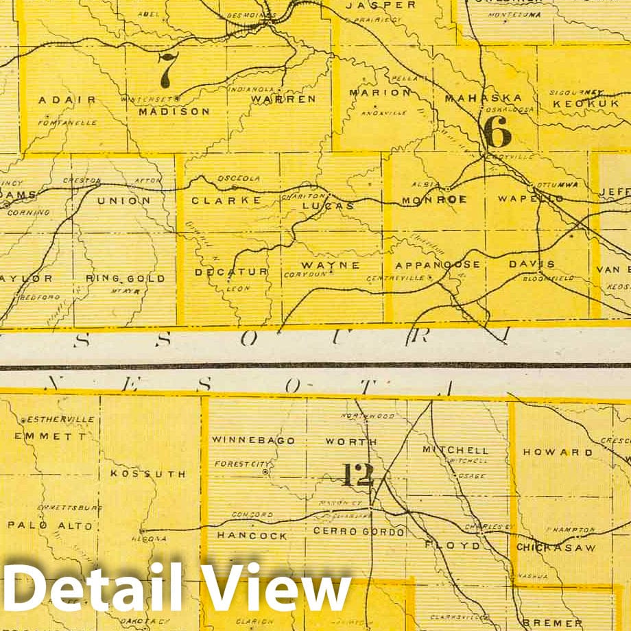 Historic Map : 1875 Maps of the State of Iowa showing congressional districts, judicial districts. - Vintage Wall Art