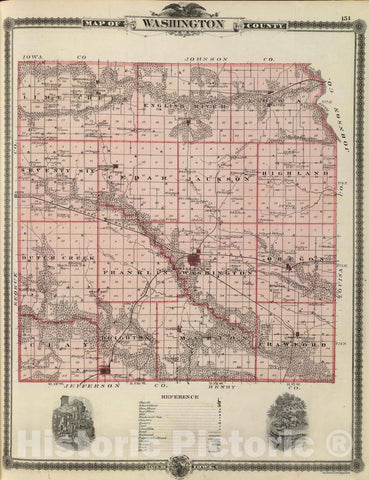 Historic Map : 1875 Map of Washington County, State of Iowa. - Vintage Wall Art