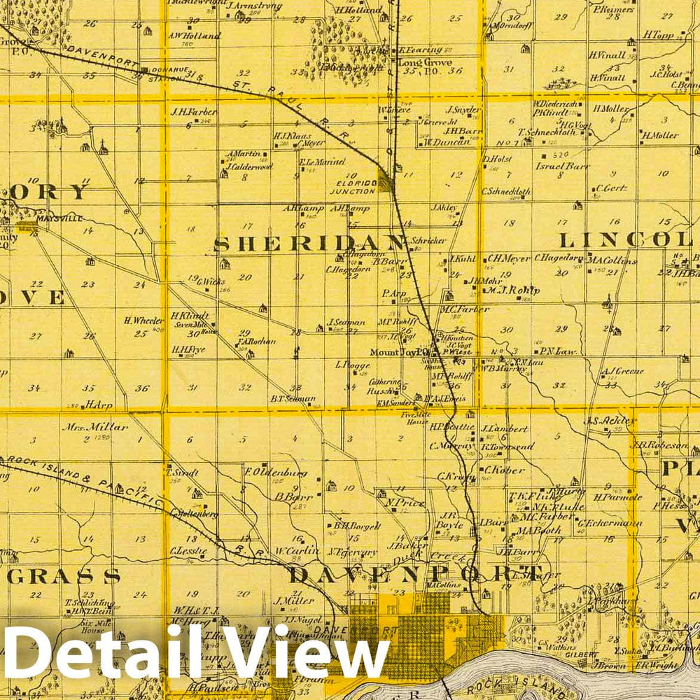 Historic Map : 1875 Map of Scott County, State of Iowa. - Vintage Wall Art