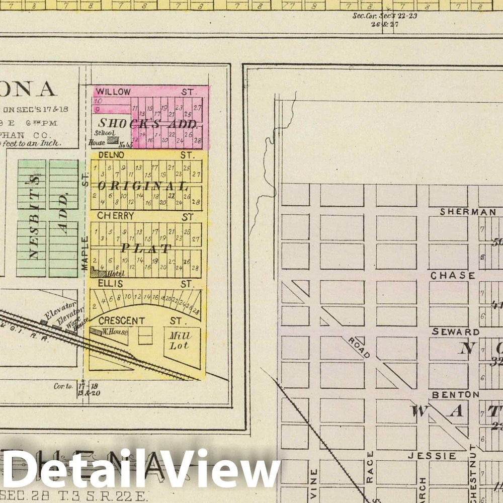 Historic Wall Map : 1887 Highland, Wathena, Eagle Springs, Fanning, Highland Station, Leona, E. Norway. - Vintage Wall Art